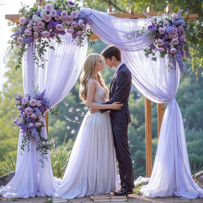 Wedding Arch Draping Fabric, 2 Panels 18FT Purple Sheer Chiffon Curtain Drapes - Image 5