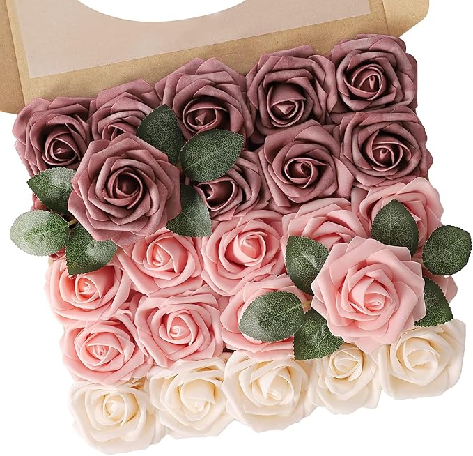 N&T NETING Artificial Flowers Roses 25pcs Real Looking Fake Spring Roses Stem by NTNIETING