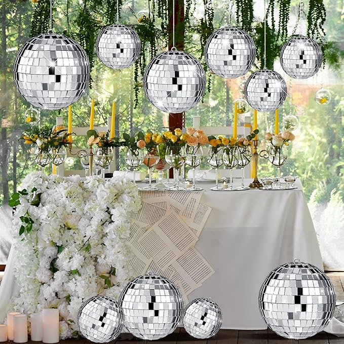 Funtery 100 Pcs Mirror Disco Balls Bulk Assorted Silver Hanging Disco Ball Decor - Image 6
