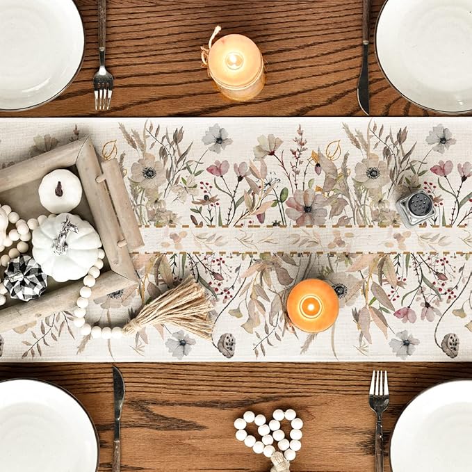 Artoid Mode Wildflower Leaves Floral Fall Table Runner, Autumn Thanksgiving - Image 4