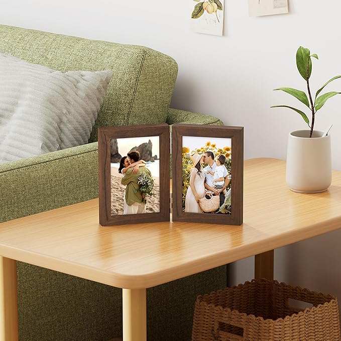 decorUhome Double 4x6 Picture Frame Vertical, Engineered Wood Bifold Photo Frame - Image 2