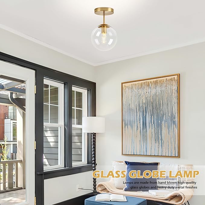 Globe Semi Flush Mount Ceiling Light, Contemporary Mid Century Modern Style - Image 2