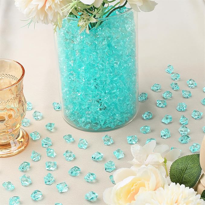 YATOJUZI 500pcs Fake Ice Cubes Teal Acrylic Crushed Rocks Vase Fillers Plastic - Image 5