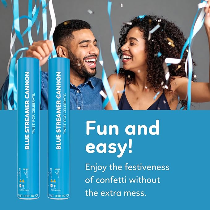 2 Pack Streamer Cannon Confetti Poppers | Biodegradable Blue Confetti | TUR - Image 2