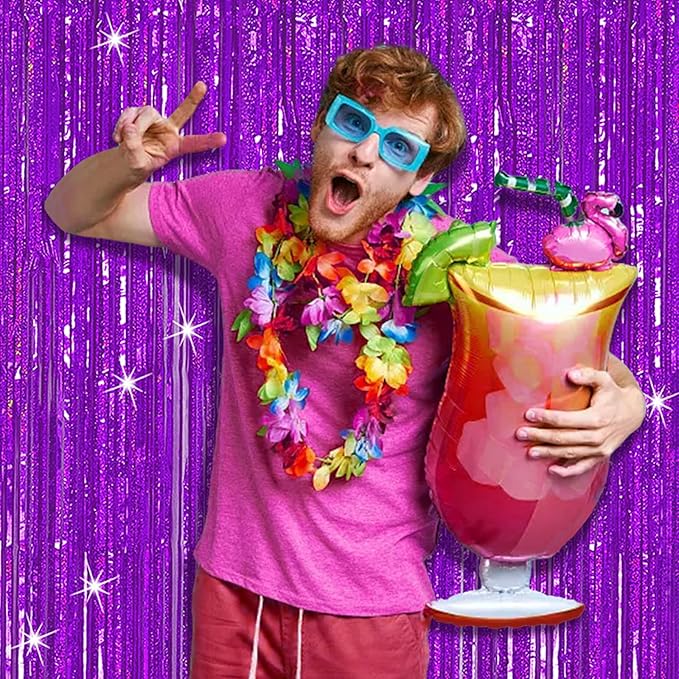 3 Pack Purple Backdrop Tinsel Streamers Foil Fringe Backdrop Halloween Party - Image 5