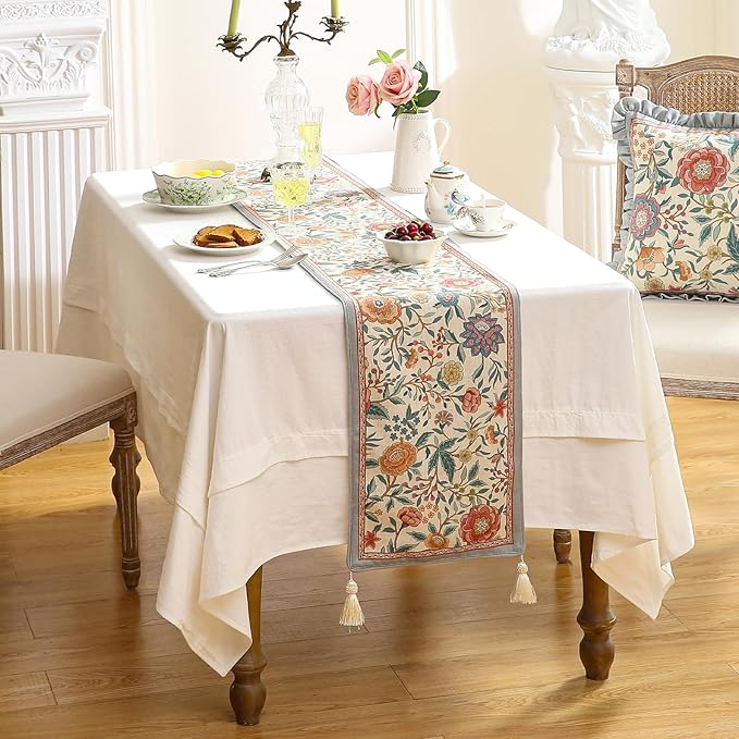 Floral Printed Table Runner for Table, Decorative Linen 87 Inches Long Table - Image 3