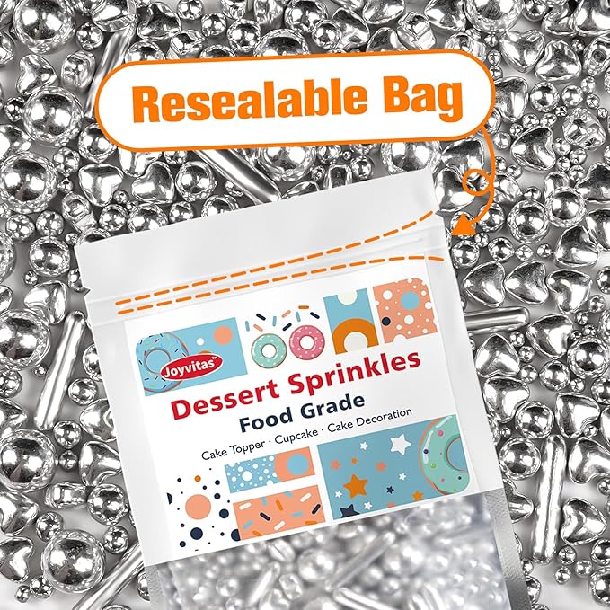 Silver Pearl Rods Heart Sprinkles, Baking Sugar, Mix Size, Cupcake Decoration - Image 7