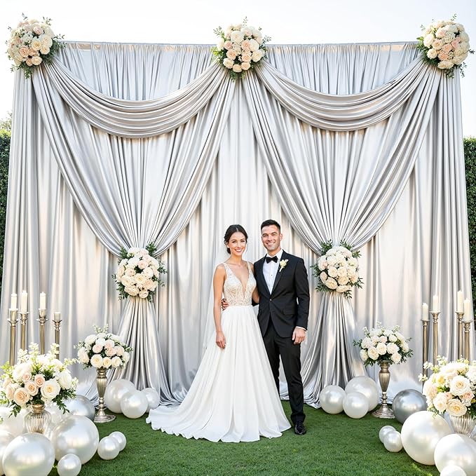 10x10 ft Silver Glitter Backdrop Curtain - Image 7
