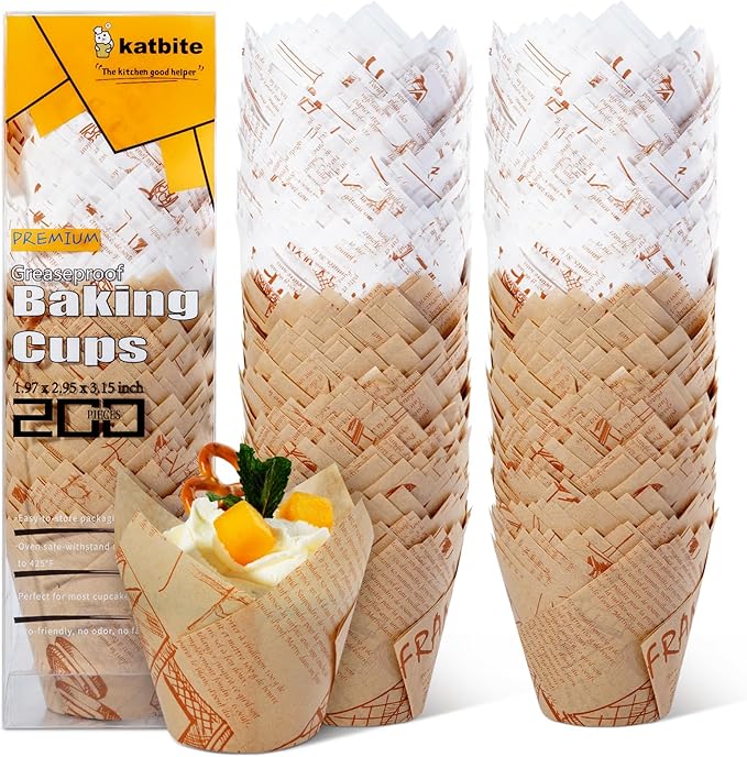 Katbite Tulip Cupcake Liners 200PCS, Muffin Baking Cupcake Liners Holders by katbite