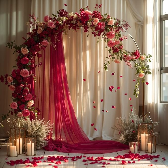 Wedding Arch Draping Fabric, 1 Panel Burgundy Sheer Backdrop Curtain Tulle - Image 5