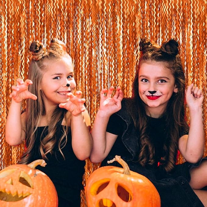 4 Pack Orange Wave Foil Fringe Curtain Backdrop, 3.28Ft x 8.2Ft Metallic Tinsel - Image 4