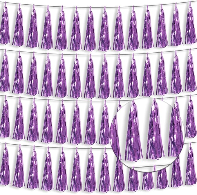 4P Light Purple Foil Fringe Tassel Banner Garland Metallic Tinsel Streamers by Xuuf