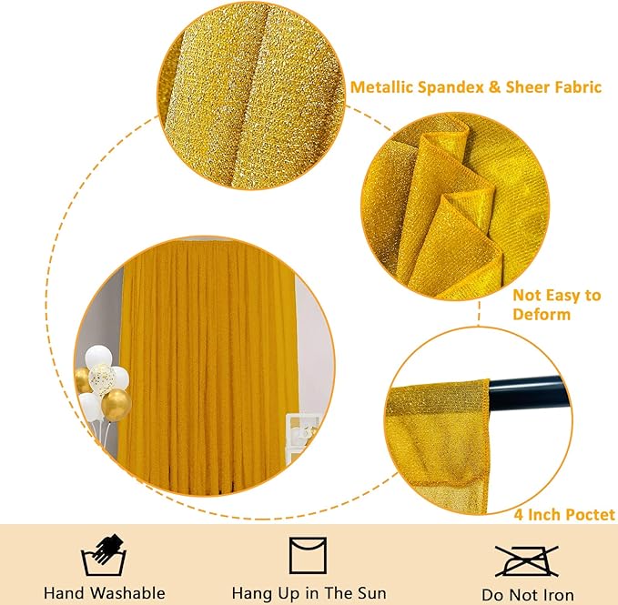 10ft x10ft Gold Metallic Spandex Backdrop Drapes Curtains, 1 Panel Glitter - Image 3