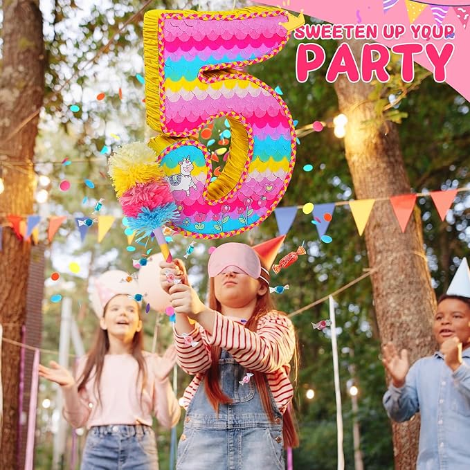Number 5 Pinata for Birthday Party Decorations, Unicorn Mermaid Theme Pink - Image 5