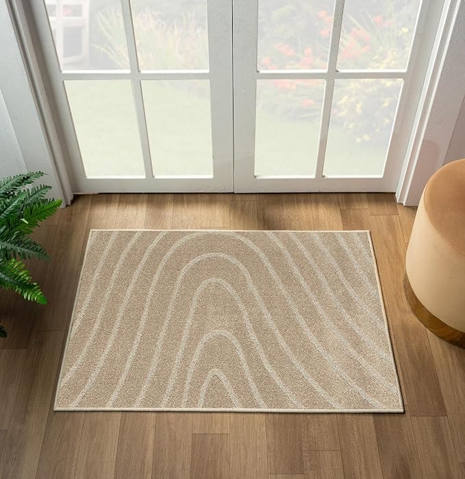 LUXE WEAVERS Modern Geometric Wave Beige 2x3 Area Rug by LuxeWeavers