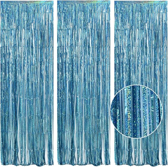 TONIFUL 3Pcs Laser Light Blue Door Streamers, Laser Blue Photo Booth Backdrop by TONIFUL