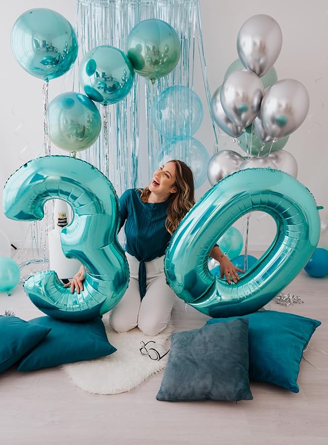 40 Inch Teal Blue 3 Large Number Balloon, 3 13 23 30 33 36 Teal Blue Birthday - Image 6