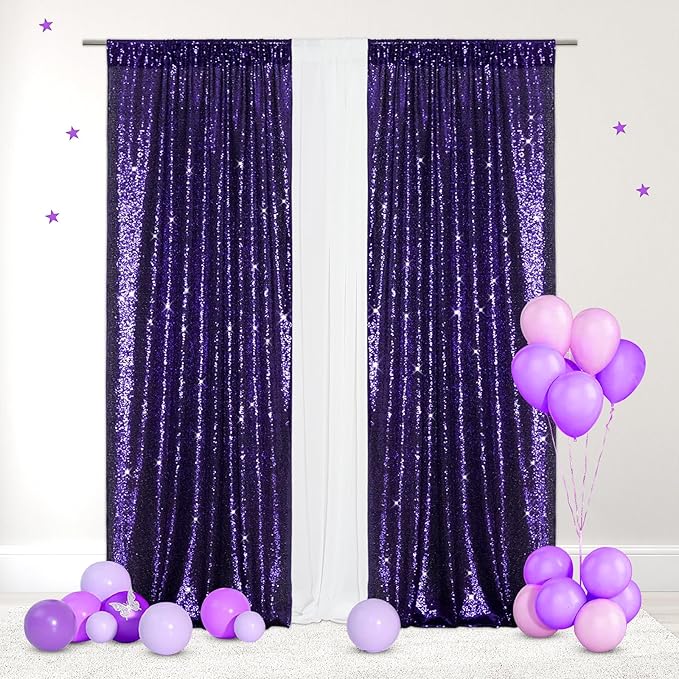 Eternal Beauty Purple Sequin Backdrop Curtains, Halloween Shimmer Back Drop - Image 2