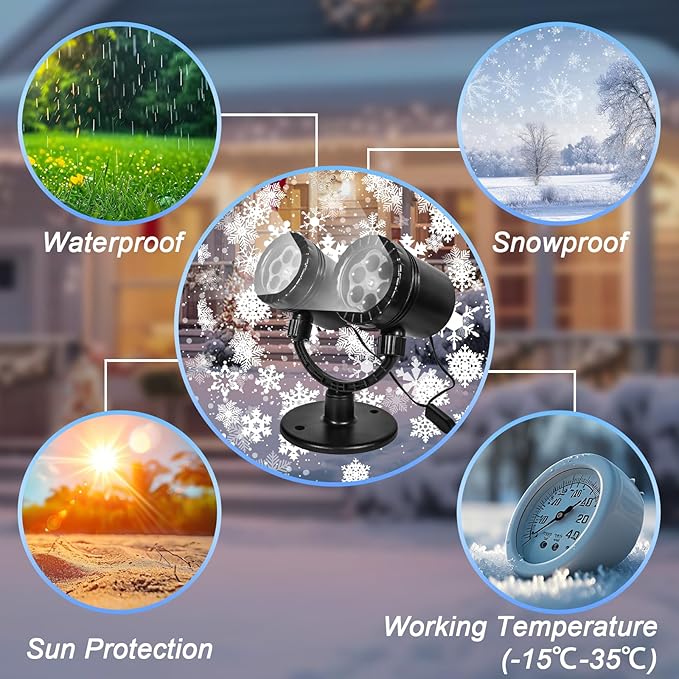 Snowflake Projector Christmas Lights Outdoor, Timer Double Head Projector - Image 2