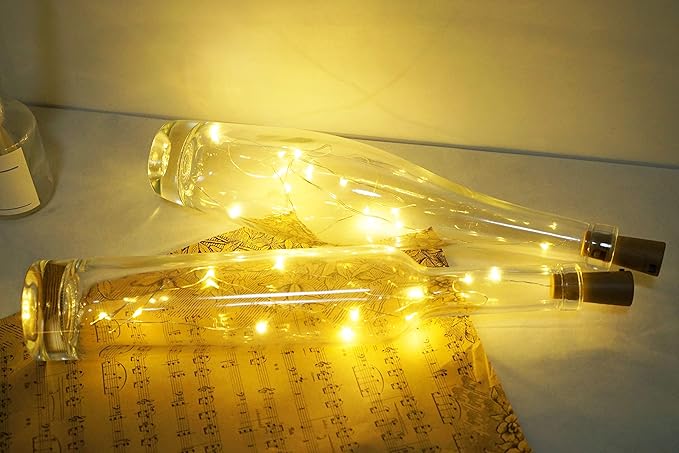Wine Bottle Lights with Cork, 12 Pack Battery Operated 12 LED Cork Shape Silver - Image 7
