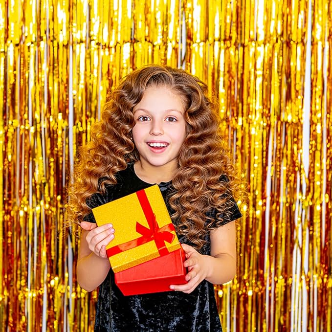 2 Pack Gold Backdrop Birthday Decorations Foil Curtain Backdrop Gold Streamers - Image 2
