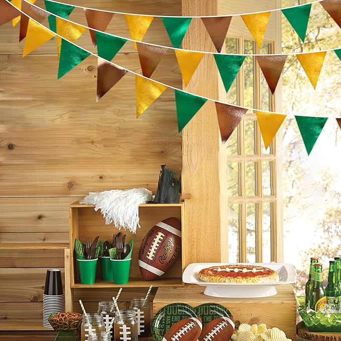 Green Gold Brown Metallic Fabric Triangle Pennant Banner Flag Bunting Garland - Image 6