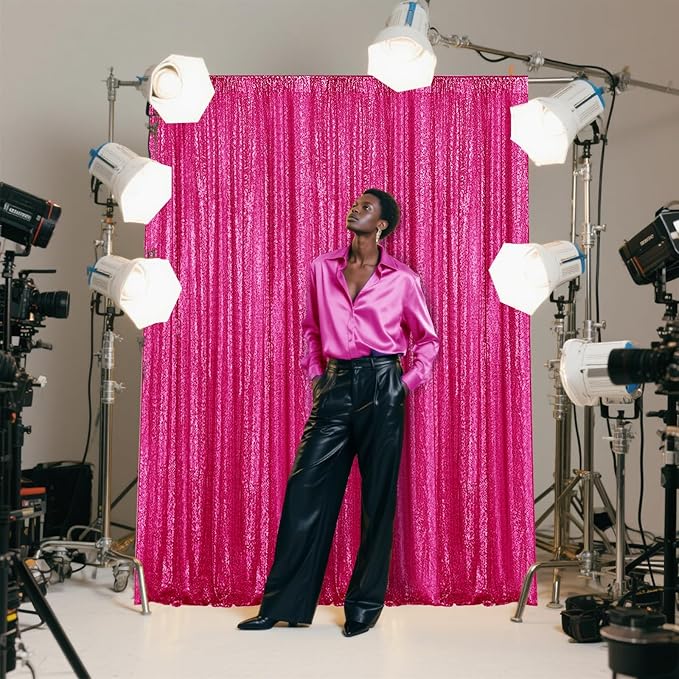 Fuchsia Sequin Backdrop Curtain 4 Pieces 2FTx8FT Glitter Photography Backdrop - Image 7