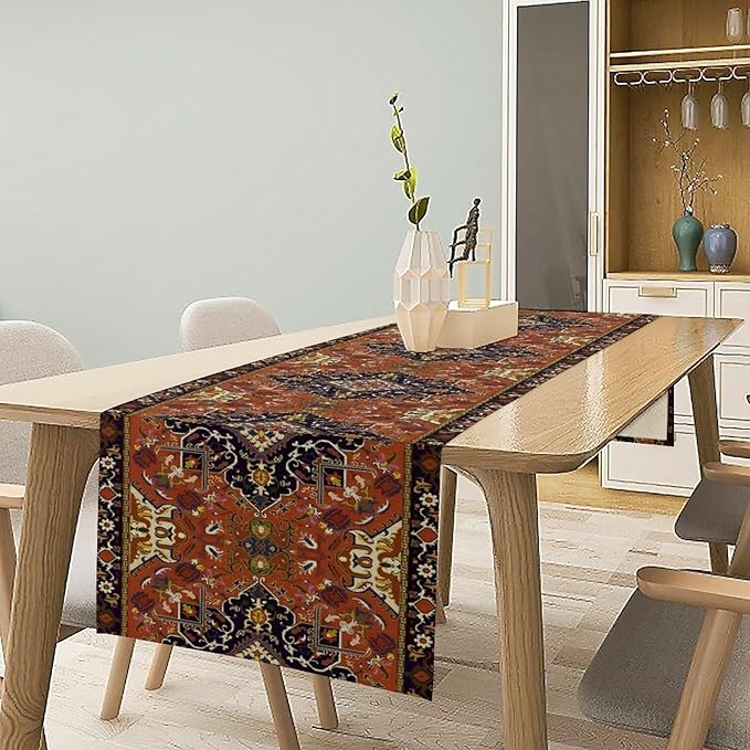 Vintage Boho Orange Table Runner, Country Rustic Farmhouse Magical Abstract - Image 2
