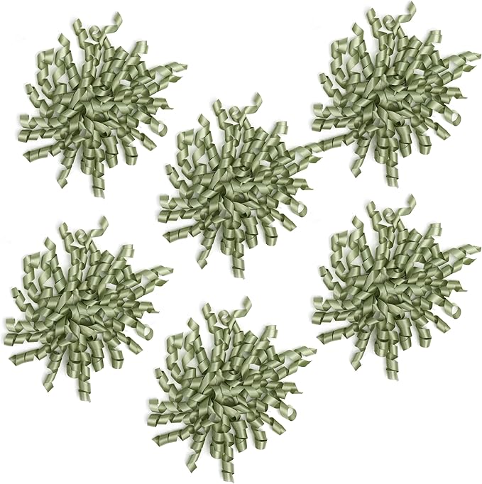 6 Inch Sage Curly Bows for Gift Wrapping Set of 6, Self Adhesive Bows Green by LIZLOVESS