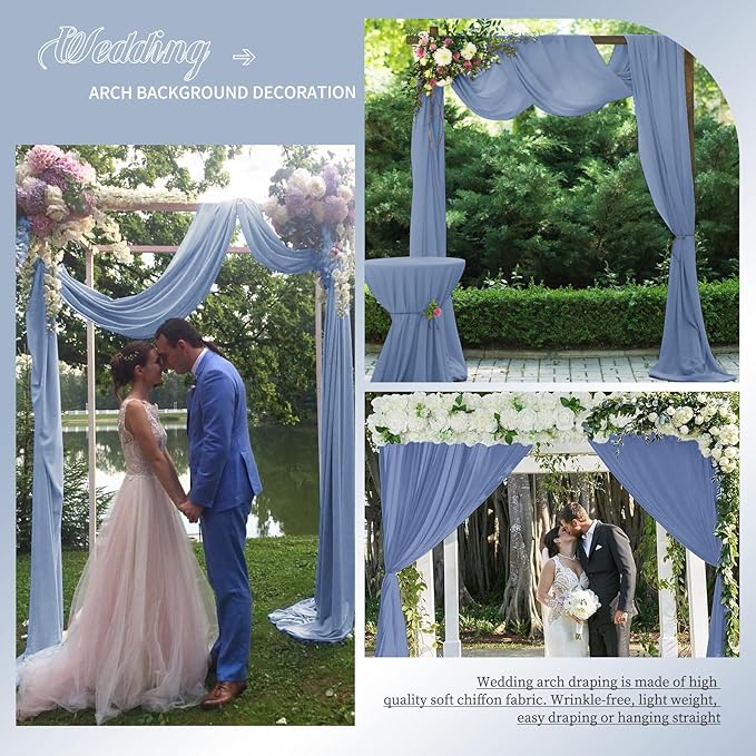 Dusty Blue Sheer Chiffon Wedding Arch Draping Fabric, Polyester Chiffon - Image 6
