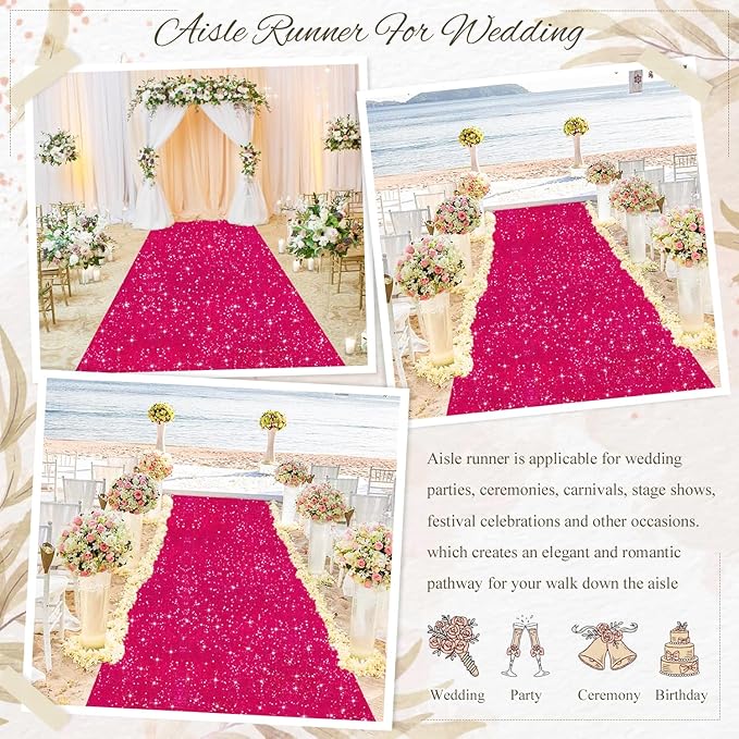 MODFUNS Sequins Aisle Runner for Wedding Ceremony Hot Pink Aisle Runner Rug - Image 6