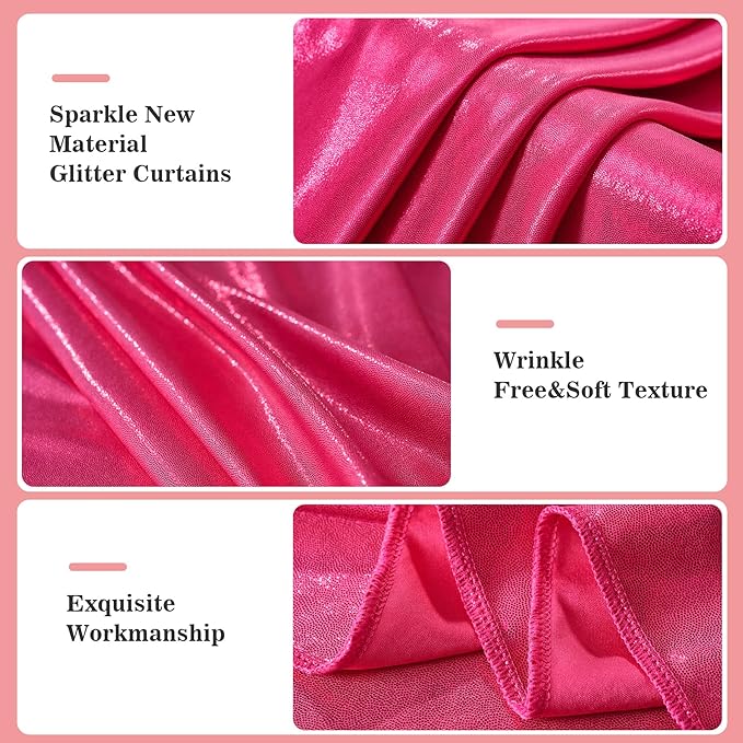 10x10ft Thick Hot Pink Glitter Backdrop Curtain Panels - Image 2