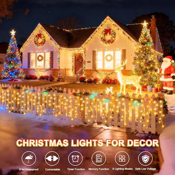 KNONEW Christmas Lights Outdoor Decorations 400 LED 33ft 8 Modes Curtain Fairy - Image 6