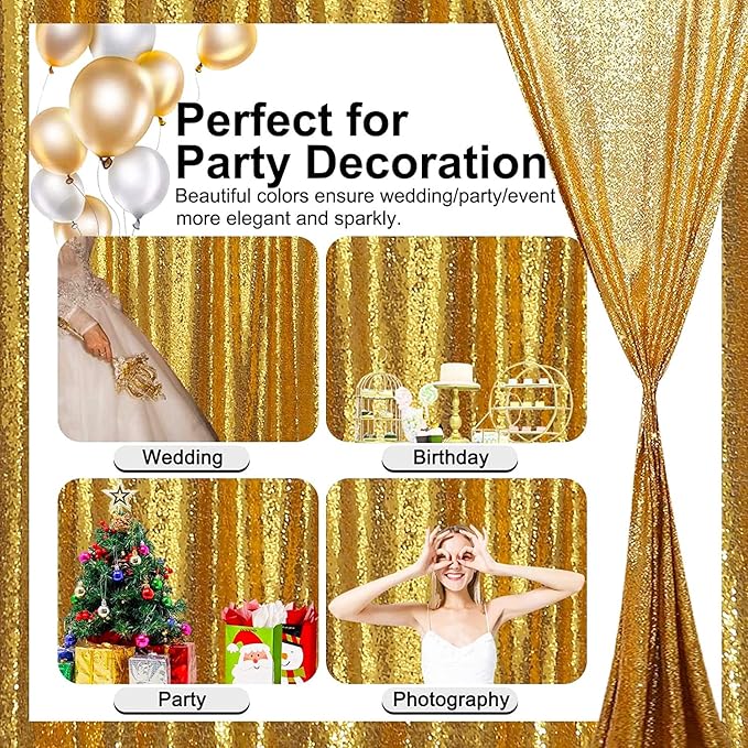 Gold Sequin Backdrop Curtains Glitter Drapes 2FTx8FT 2 Panels - Image 5
