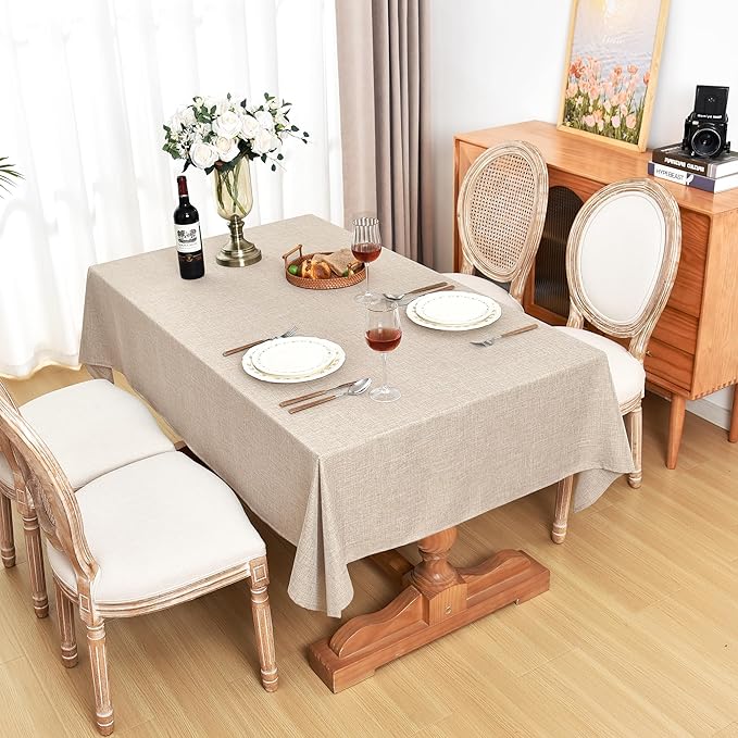 Fitable Faux Linen Beige Tablecloths - Image 7