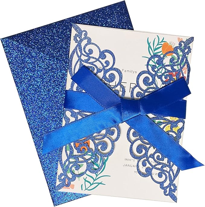 50Pcs Laser Cut Blue Wedding Invitation - Image 4
