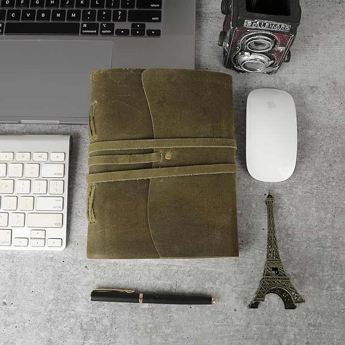 Handmade Leather Journal 7x5 Inch | Green Vintage Notebook - Image 2