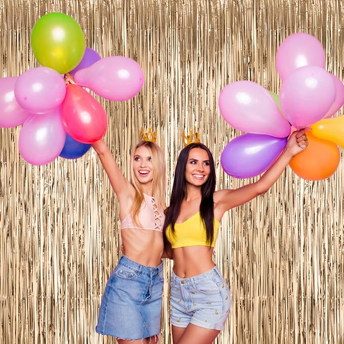 4 Pack Champagne Foil Fringe Backdrop Curtains, Tinsel Streamers Birthday Party - Image 9