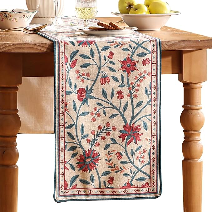 Farmhouse Berry Red Floral Table Runner by bilingaier