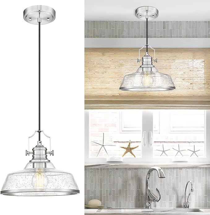 kudos Brushed Nickel Pendant Lights Kitchen Island, Large Pendant Light by kudos