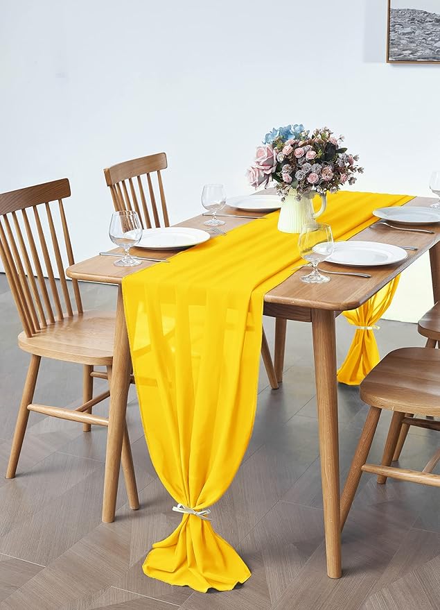 5 Pack 10Ft Chiffon Yellow Table Runner Sheer 29x120 Inch - Image 7