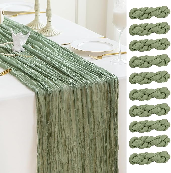 Sioloc 10 Pack Sage Green Cheesecloth Table Runner Fall Autumn Decor by HEALTHYCOMFORTLIFE