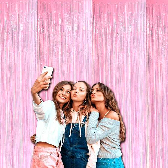 4 Pack Macaron Pink Tinsel Foil Fringe Curtain Backdrop, 3.28Ft x 8.2Ft - Image 6