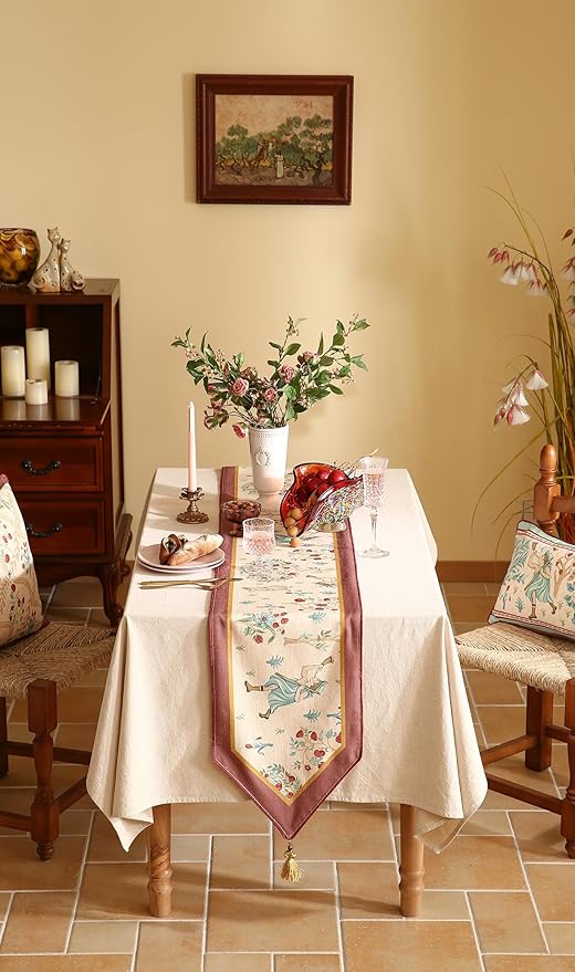 patdrea Designer Idyll Linen Extra Long Table Runner, Vintage Beige Farmhouse - Image 8