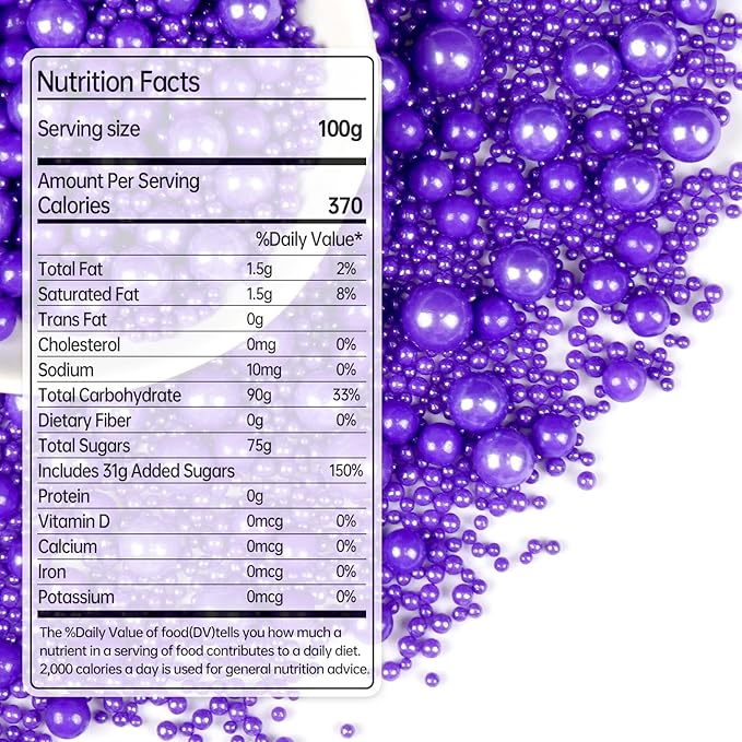 Purple Pearl Sprinkles for Cake Decorating, Edible Pearl Candy, 150g/5.29oz Mix - Image 2