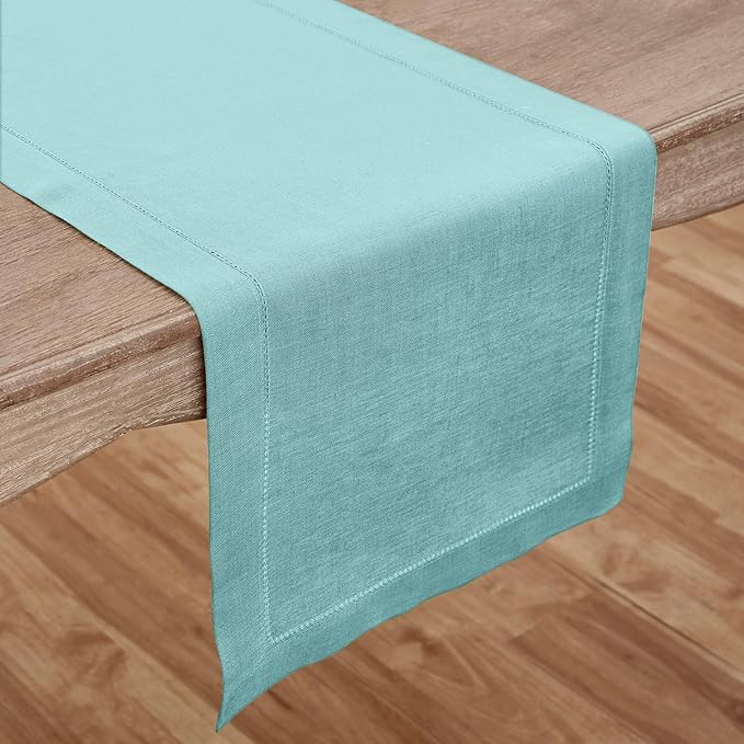 Solino Home Linen Aqua Blue Table Runner 120 Inches Long - Image 2