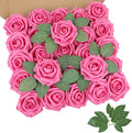 AmyHomie 25pcs Real Looking Artificial Hot Pink Roses w/Stem by AmyHomie