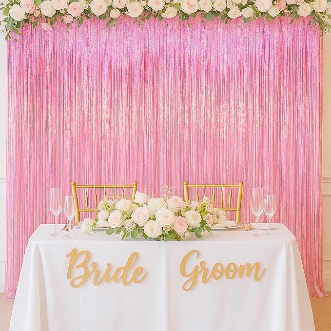 2 Pack Laser Pink Tinsel Foil Fringe Curtains, Mothers Day Pink Decorations - Image 7