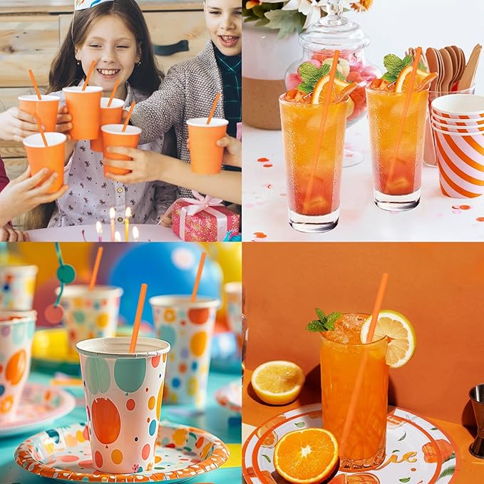 7.75 inch Solid Orange Paper Drinking Straws Unwrapped 100 Counts - Image 7