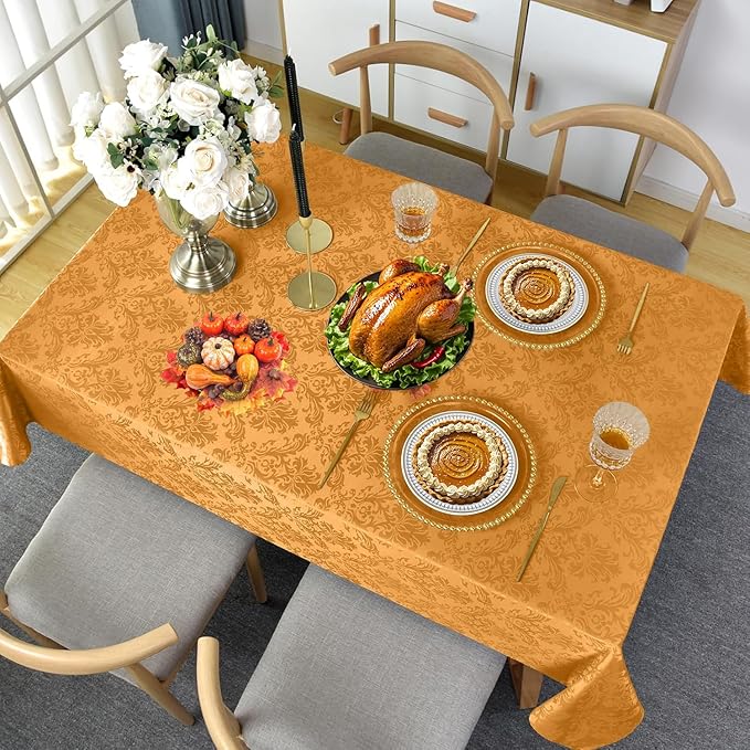 SASTYBALE Amber Rectangle Jacquard Tablecloth, Spill Wrinkle Proof Damask Table - Image 3